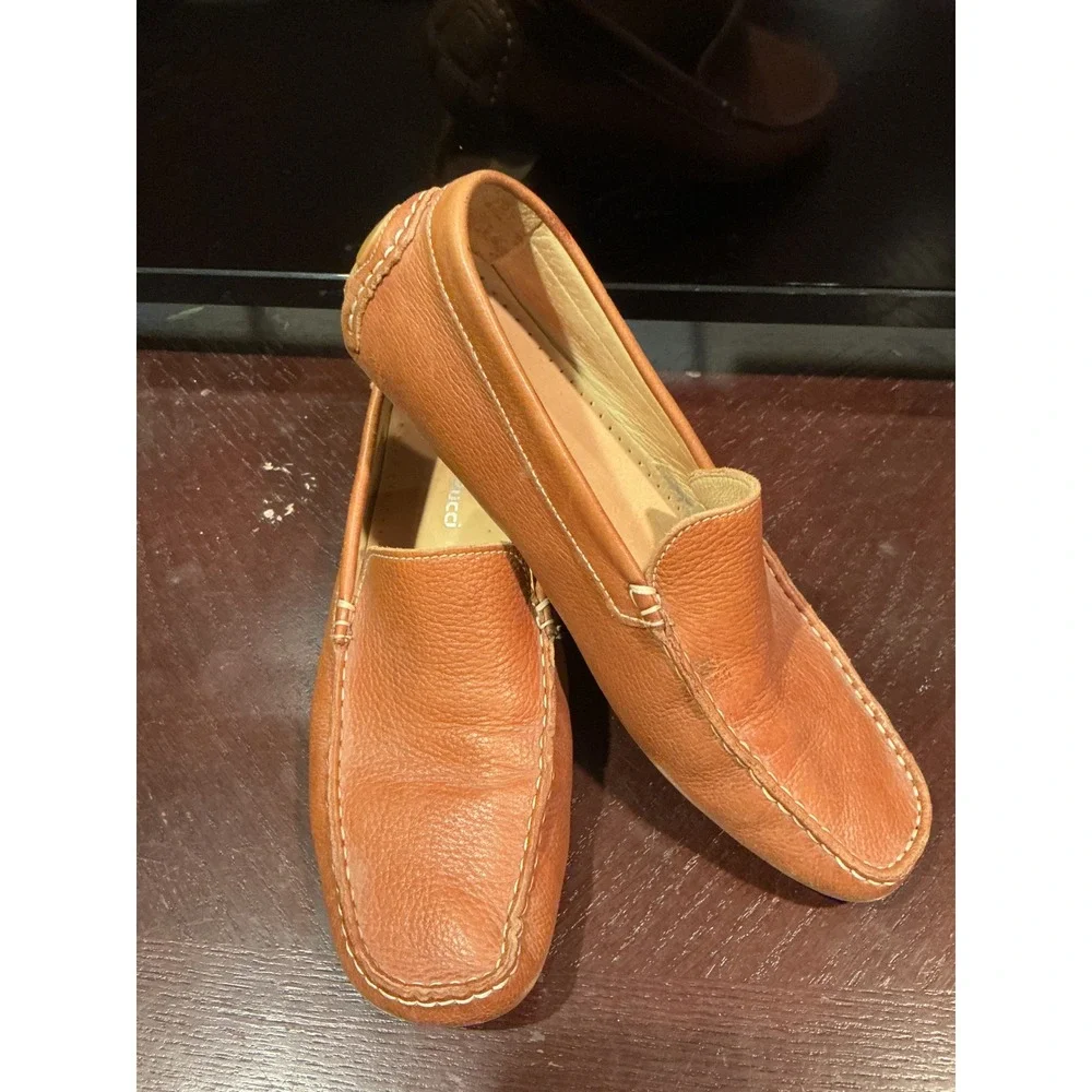 Bacco Bucci Mens Tan Pebbled Leather Driving Loafers Slip On Moccasins Shoes